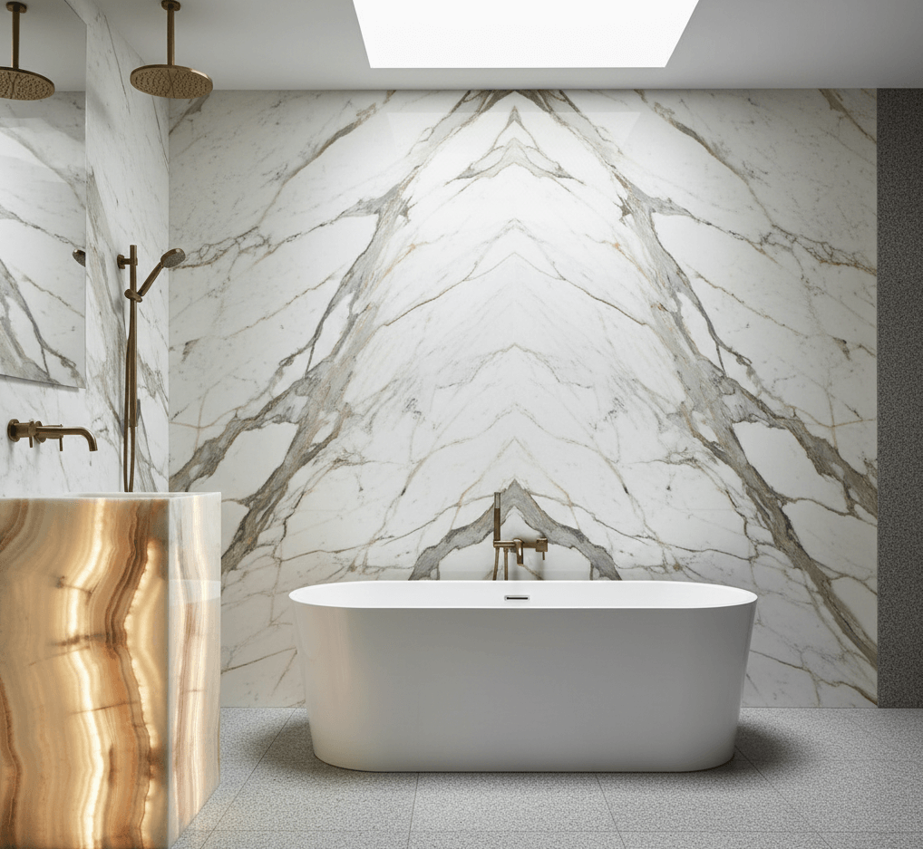 Роскошная ванная комната с мраморными стенами